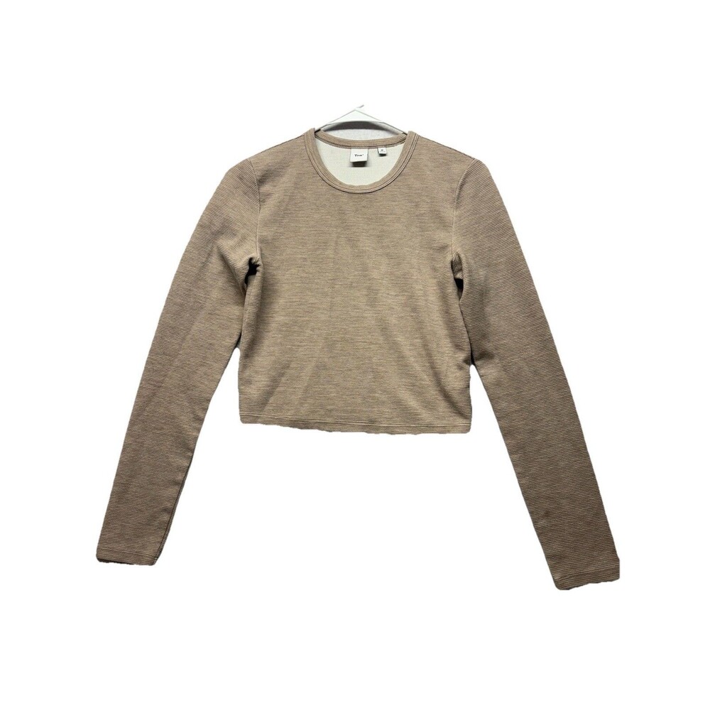 Women’s TNA Waffle Long Sleeve Shirt Size Medium Tan Cropped Aritzia Thermal